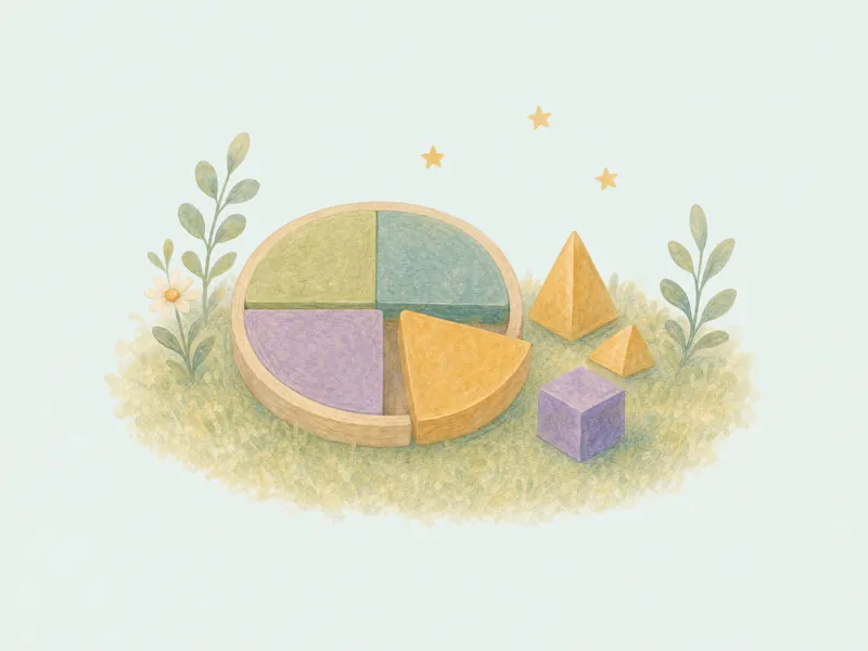 A wooden pie chart cut into quarters with one piece slid out